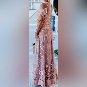 Indian Anarkali pink beaded gown with dupatta